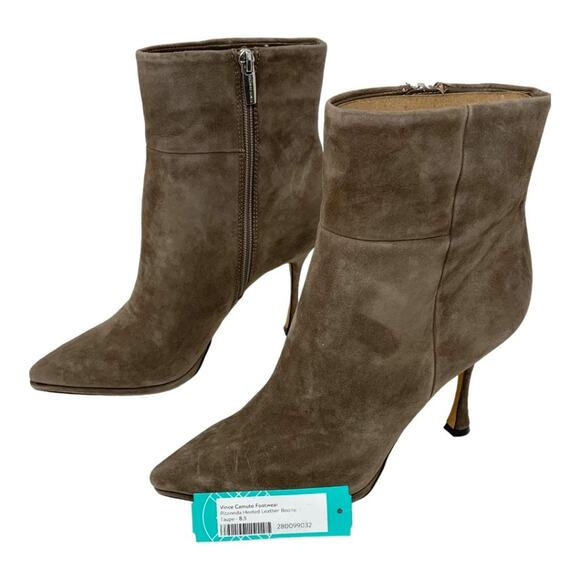 Vince Camuto Pitonnda Suede Heeled Leather Bootie Taupe Size 8.5 NWT $169 MSRP - Picture 7 of 7